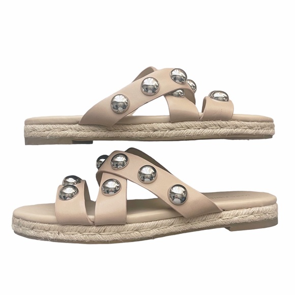 Marc Fisher Prisca Ball Stud Slide Espadrille Sandals Size 10 Crisscross Nude - Picture 3 of 7
